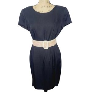 Vintage 90s Black Wednesday Shift Dress Button Up Back Casual Corner